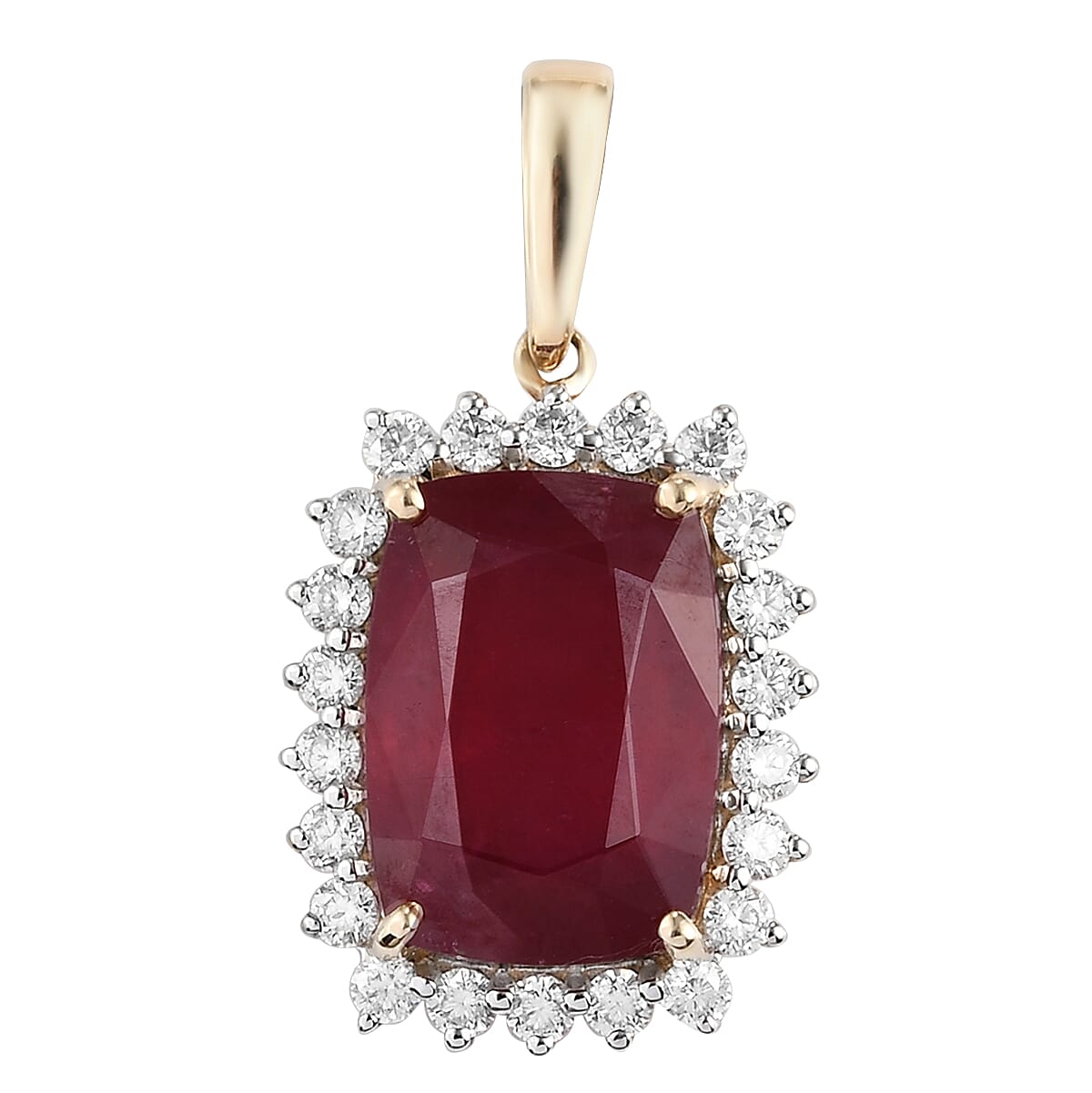 LUXORO 10K Yellow Gold AAA Niassa Ruby and Moissanite VS-EF Halo Pendant 2.65 Grams 10.25 ctw