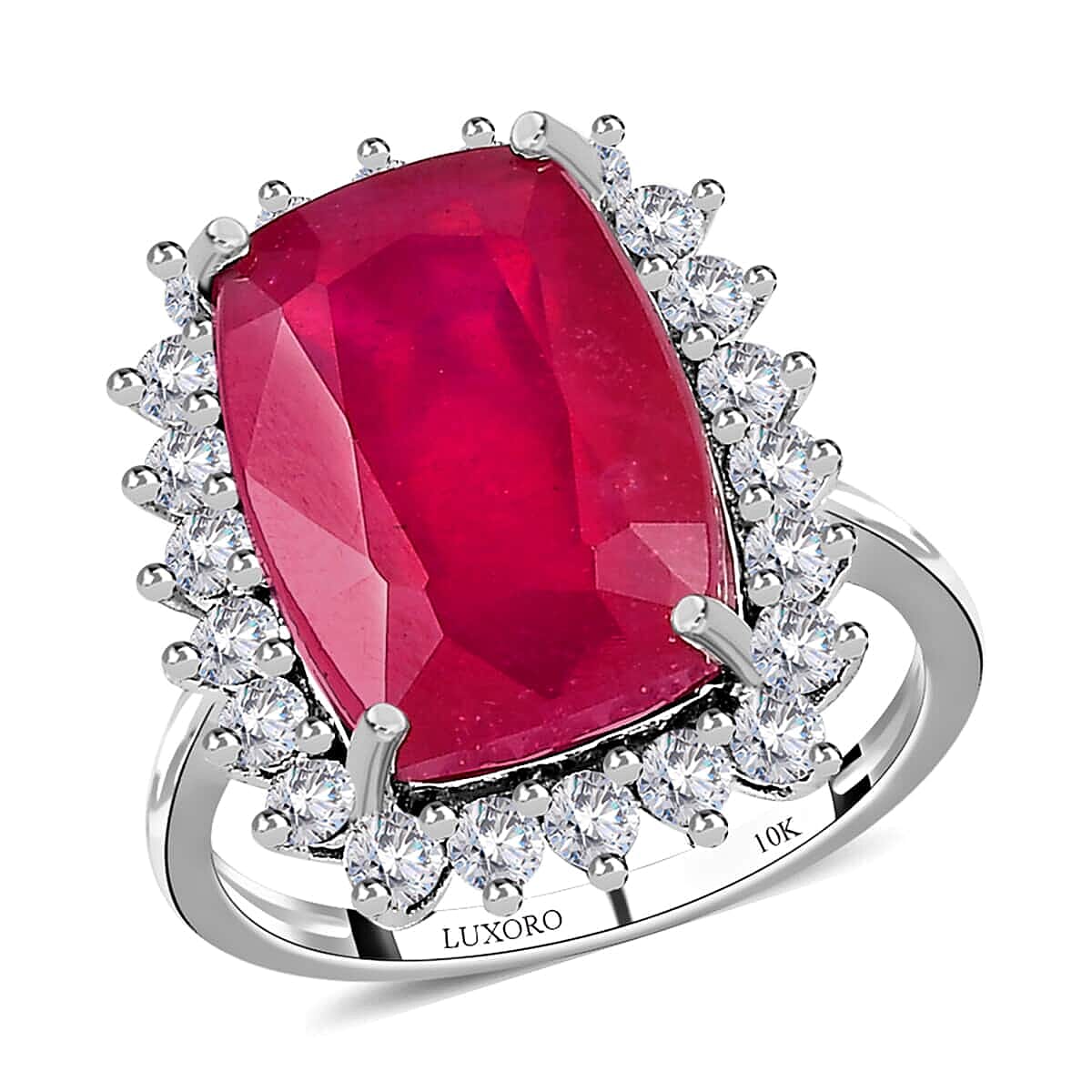 LUXORO 10K Yellow Gold AAA Niassa Ruby and Moissanite VS-EF Halo Ring (Size 10.0) 3.10 Grams 10.25 ctw
