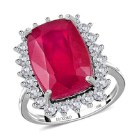 LUXORO 10K Yellow Gold AAA Niassa Ruby and Moissanite VS-EF Halo Ring (Size 10.0) 3.10 Grams 10.25 ctw
