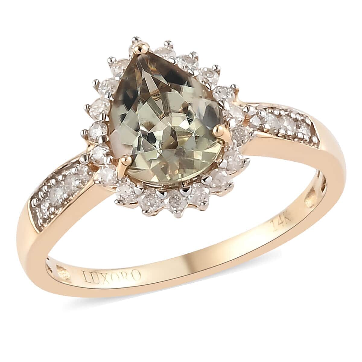LUXORO 14K Yellow Gold Premium Turkizite, Diamond (G-H, I3) (0.30 cts) Ring (2.85 g) 2.05 ctw