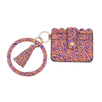 Yellow & Purple Faux Leather Cardholder Bangle Key Ring with Tassels