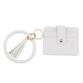 White Faux Leather Cardholder Bangle Key Ring with Tassels - Sticky add to cart bar