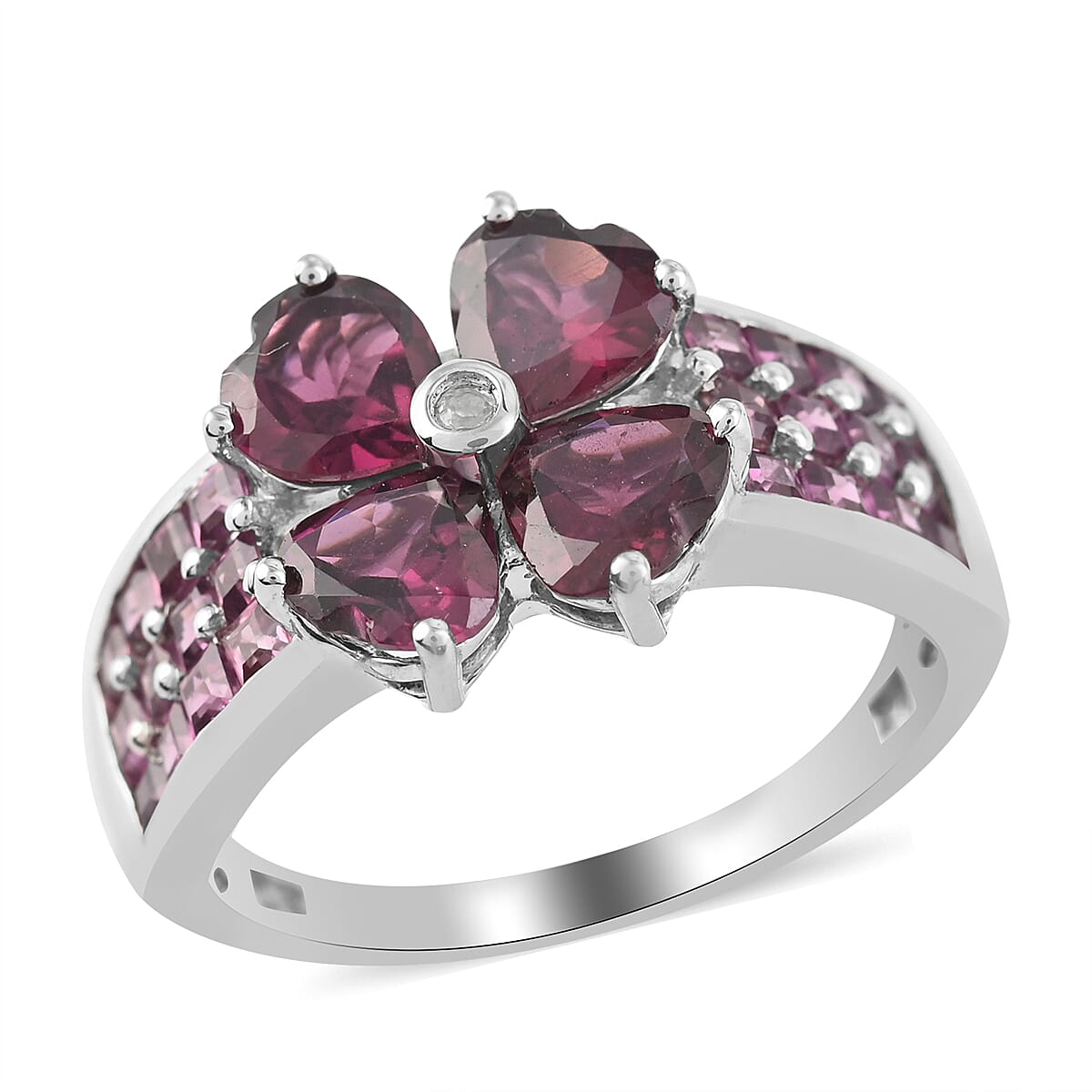 Orissa Rhodolite Garnet and Natural White Zircon Ring in Platinum Over Sterling Silver (Size 10.0) 5.15 ctw