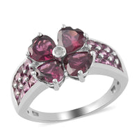 Orissa Rhodolite Garnet and Natural White Zircon Ring in Platinum Over Sterling Silver (Size 10.0) 5.15 ctw