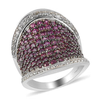 Orissa Rhodolite Garnet, Natural White Zircon Cluster Ring in Platinum Over Sterling Silver (Size 10.0) (10.20 g) 3.50 ctw