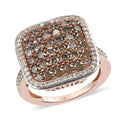 Natural Champagne and White Diamond Cluster Ring in Vermeil Rose Gold Over Sterling Silver 1.50 ctw - Sticky add to cart bar