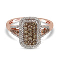 Natural Champagne and White Diamond Baguette Shape Double Halo Ring in Vermeil Rose Gold Over Sterling Silver 1.00 ctw - Sticky add to cart bar