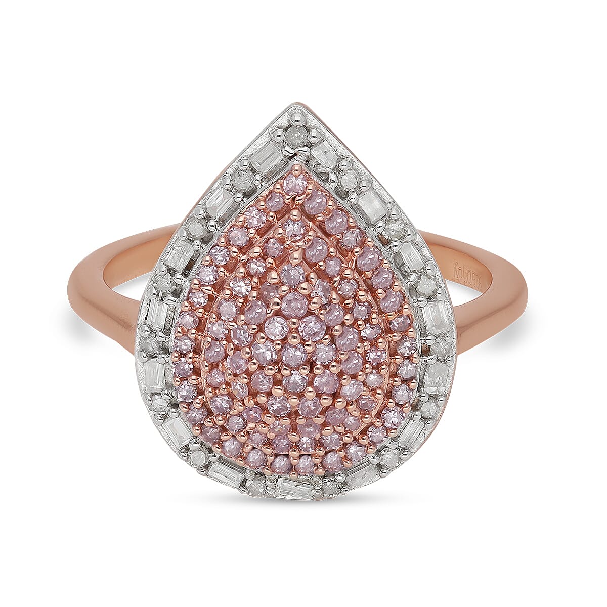 Natural Pink and White Diamond Pear Shape Ring in Vermeil Rose Gold Over Sterling Silver (Size 7.0) 0.50 ctw (1)