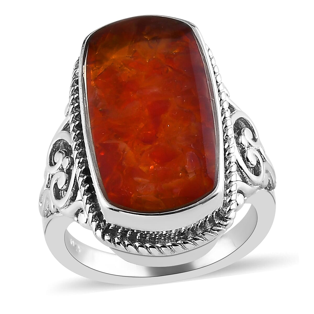 Fire Opal Chips Ring in Platinum Over Copper with Magnet (Size 9.0) 8.00 ctw (1)