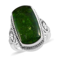 Natural Chrome Diopside Solitaire Ring in Platinum Over Copper with Magnet 8.00 ctw