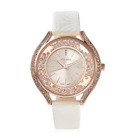 STRADA Japanese Movement White Austrian Crystal, Stardust Watch with White Faux Leather Strap