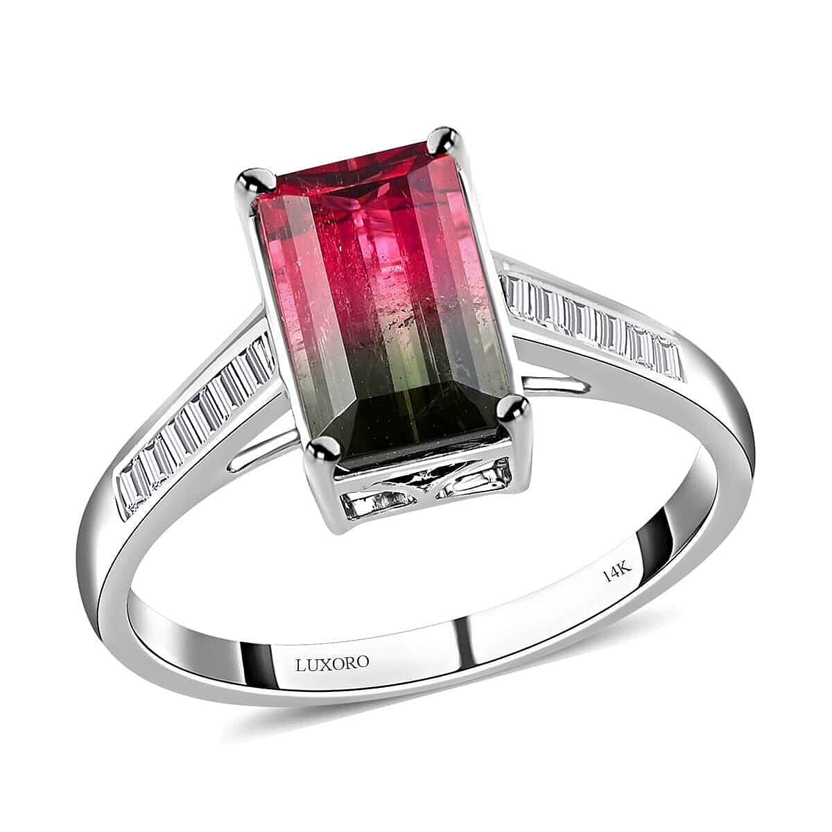Certified and Appraised LUXORO 14K White Gold AAA Bi-Color Tourmaline and G-H I2 Diamond Ring 2.50 Grams 2.76 ctw
