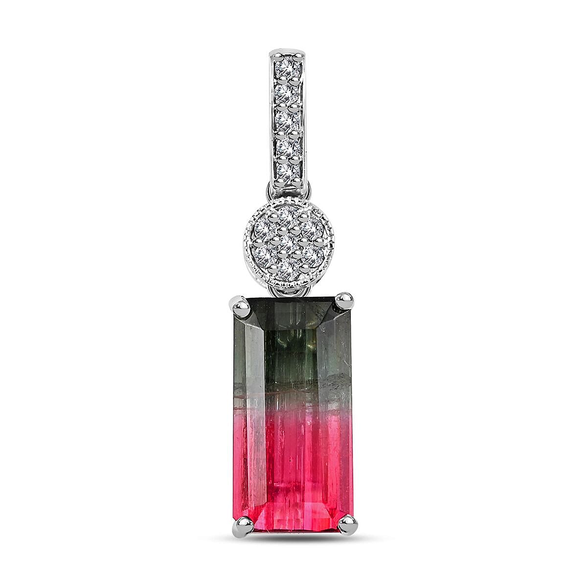 Certified Luxoro AAA Bi-Color Tourmaline and G-H I2 Diamond 3.66 ctw Pendant without Chain in 14K White Gold
