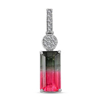Certified Luxoro AAA Bi-Color Tourmaline and G-H I2 Diamond 3.66 ctw Pendant without Chain in 14K White Gold