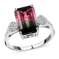 Certified and Appraised LUXORO 14K White Gold AAA Bi-Color Tourmaline and G-H I2 Diamond Ring 2.85 Grams 4.69 ctw