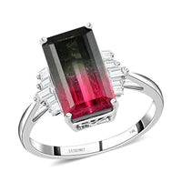 Certified and Appraised LUXORO 14K White Gold AAA Bi-Color Tourmaline and G-H I2 Diamond Ring 2.55 Grams 5.95 ctw