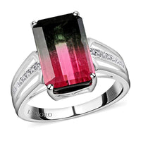 Certified and Appraised LUXORO 14K White Gold AAA Bi-Color Tourmaline and G-H I2 Diamond Ring 3.20 Grams 6.76 ctw