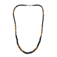 Tiger's Eye and Black Agate Beaded Necklace 20 Inches in Sterling Silver 97.25 ctw