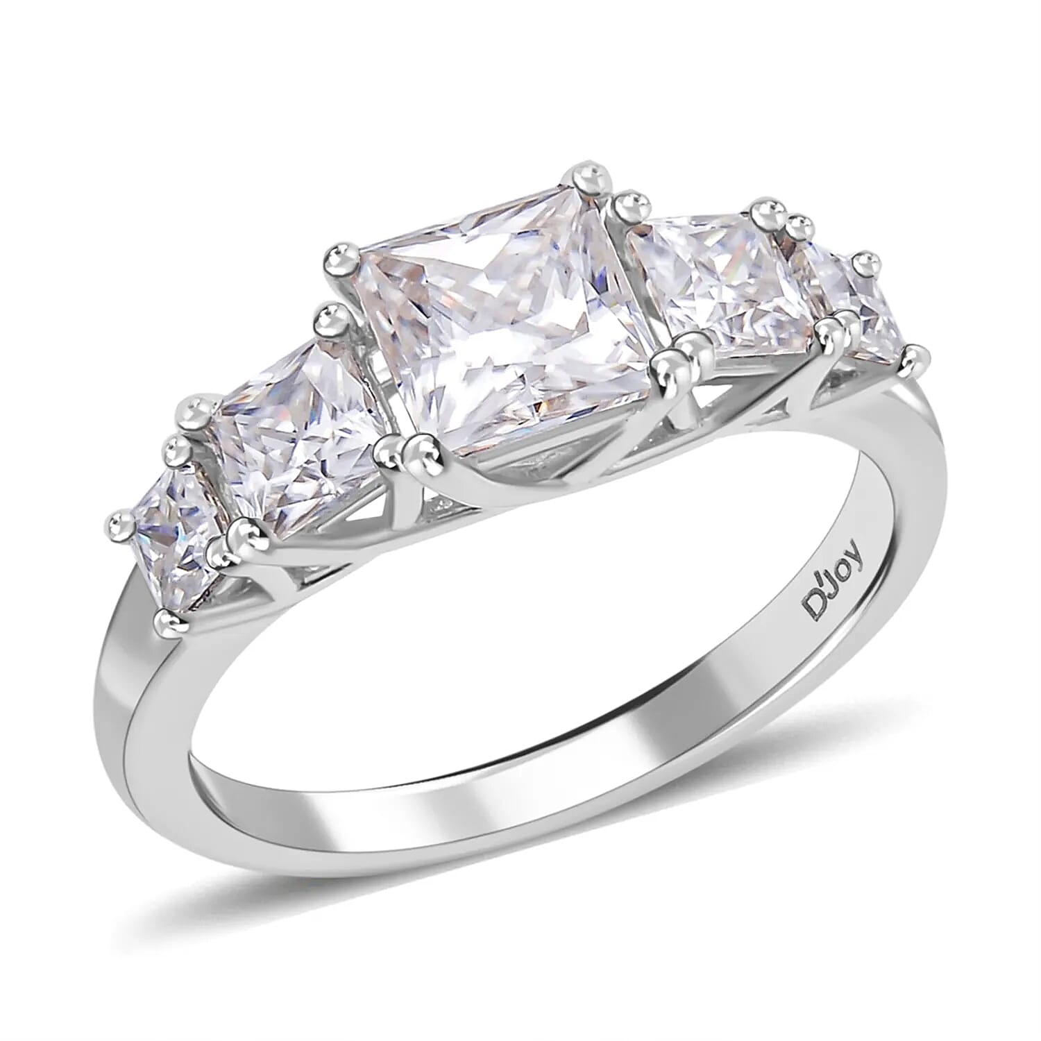 Princess Cut Moissanite 5 Stone Ring in Rhodium Over Sterling Silver ,Sterling Silver Ring, Moissanite Ring,Princess Cut Gemstone Ring 2.15 ctw