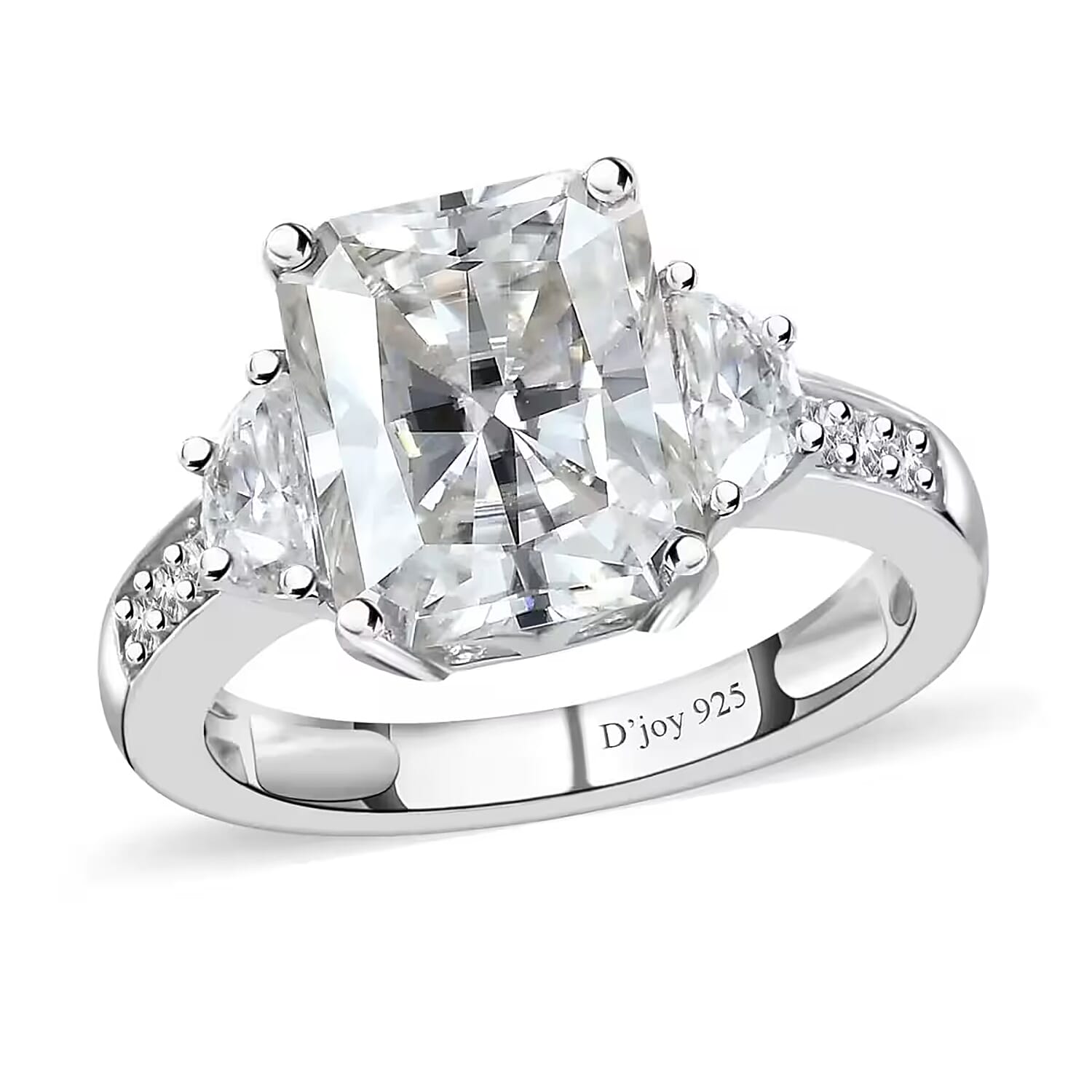 Radiant Cut Moissanite (Oct 10x8mm) Ring in Rhodium Over Sterling Silver (Size 10.0) 3.90 ctw