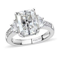 Radiant Cut Moissanite (Oct 10x8mm) Ring in Rhodium Over Sterling Silver (Size 10.0) 3.90 ctw