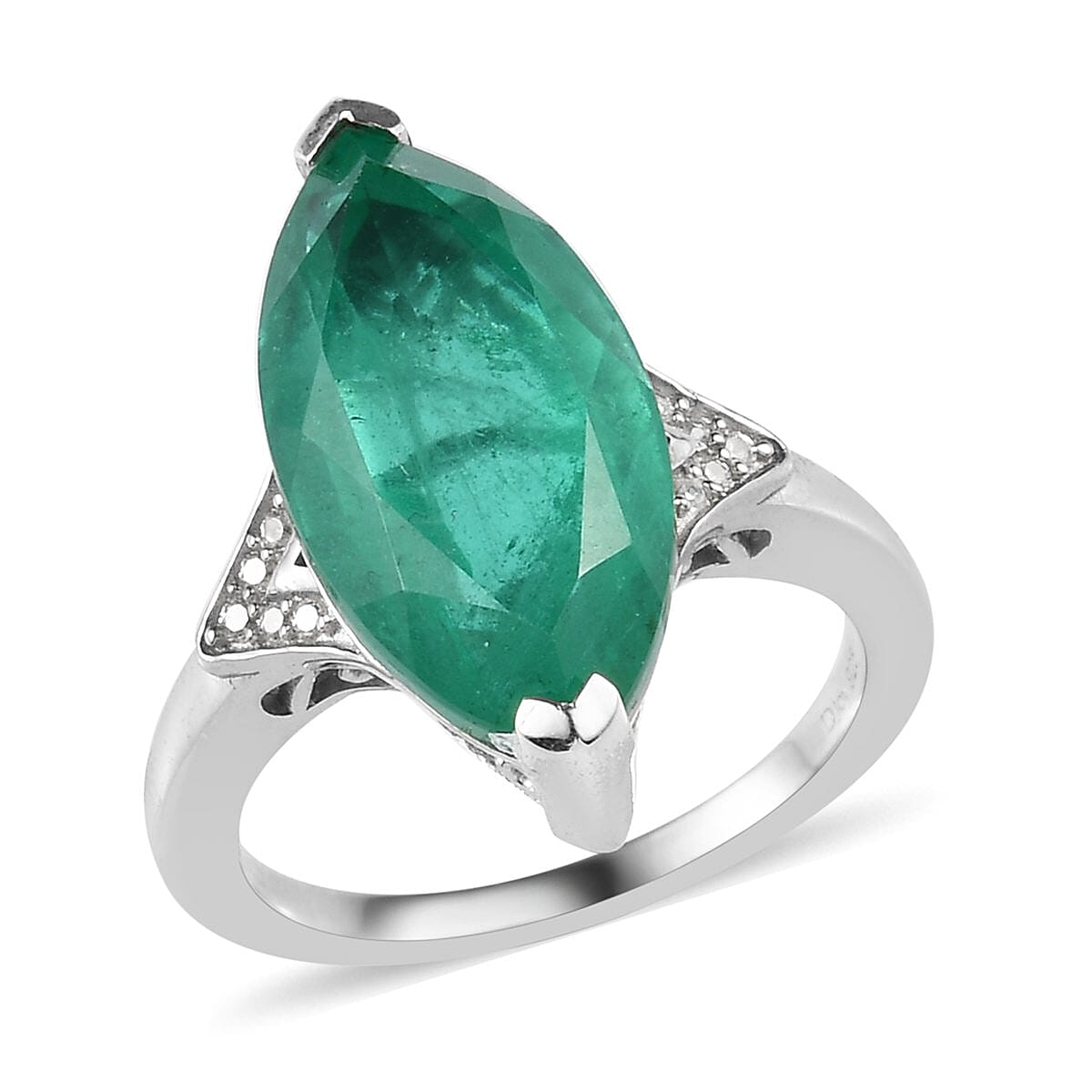 Emeraldine Quartz (Triplet) and Natural White Zircon Ring in Platinum Over Sterling Silver 8.75 ctw