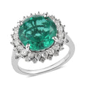 Emeraldine Quartz (Triplet) and Natural White Zircon Sunburst Ring in Platinum Over Sterling Silver (Delivery in 7-10 Business Days) 7.50 ctw - Sticky add to cart bar