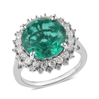 Emeraldine Quartz (Triplet) and Natural White Zircon Sunburst Ring in Platinum Over Sterling Silver (Delivery in 7-10 Business Days) 7.50 ctw