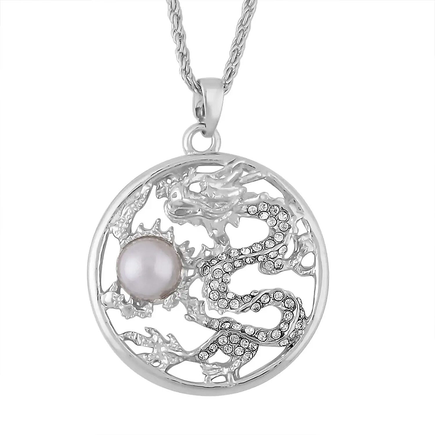 Austrian CrystaGray Resin and Austrian Crystal Dragon Pendant Necklace 24-26 Inches in Silvertonel and Resin Dragon Pendant Necklace 24-26 Inches in Silvertone