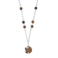 Yellow Tigers Eye Dragon Pendant Necklace 20-22 Inches in Silvertone 18.00 ctw