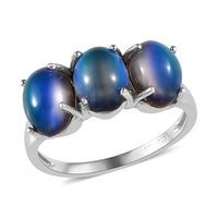 Aurora Moonstone Trilogy Ring in Platinum Over Sterling Silver (Size 10.0) 4.35 ctw