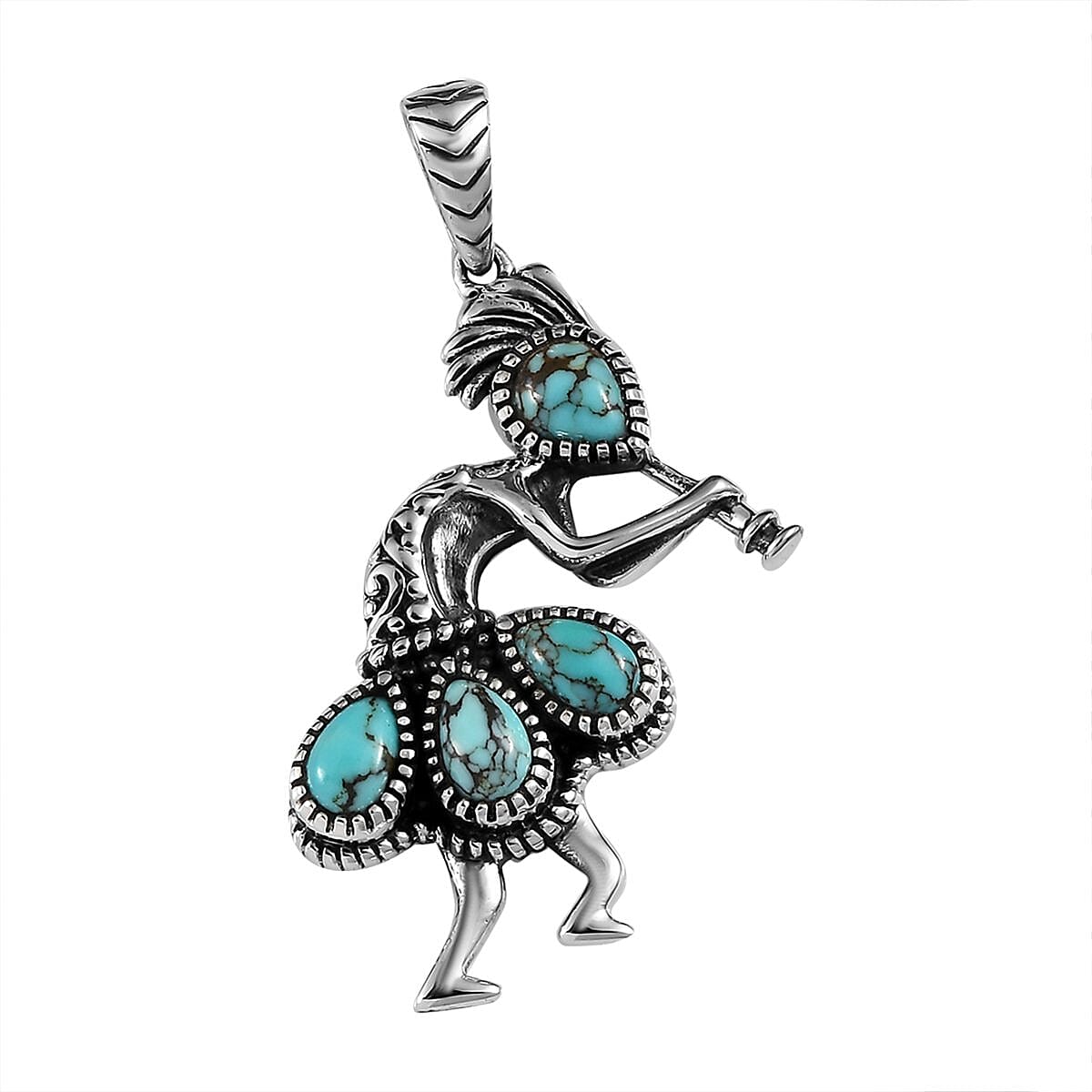 Artisan Crafted Blue Moon Turquoise Kokopelli Pendant in Sterling Silver 1.00 ctw