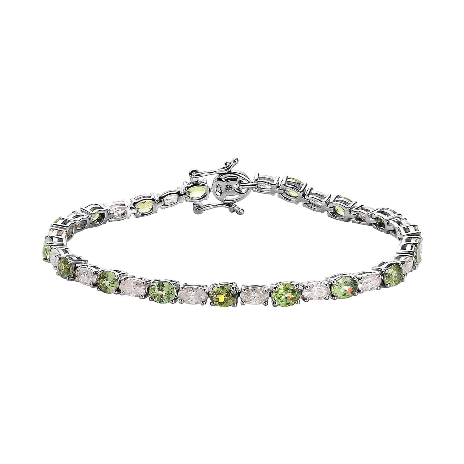 Natural Ambanja Demantoid Garnet, Moissanite Bracelet in Platinum Over Sterling Silver (8.00 In) (8.50 g) 10.35 ctw