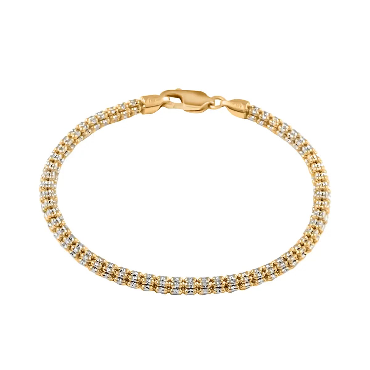 10K Yellow Gold 3.5mm 2-Tone Ice Chain Bracelet (8.00 In) 6.3 Grams
