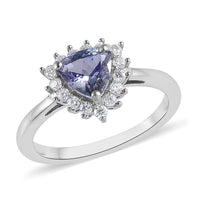 Peacock Tanzanite and Moissanite Sunburst Ring in Platinum Over Sterling Silver 1.00 ctw