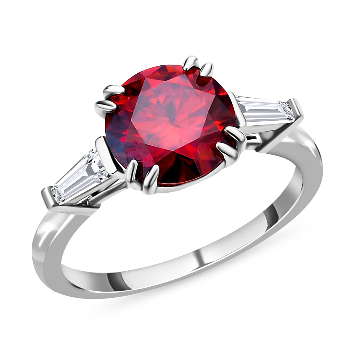 Luxury Red and White Moissanite Ring in Rhodium Over Sterling Silver 2.75 ctw