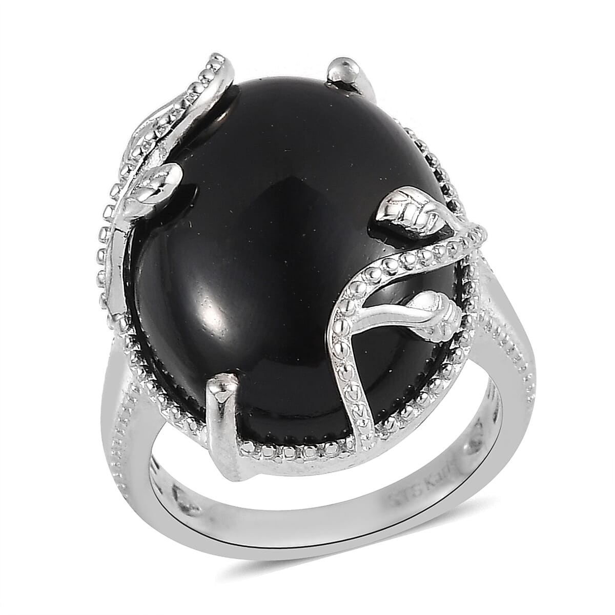 KARIS Black Onyx Solitaire Ring in Platinum Bond (Size 10.0) 14.10 ctw