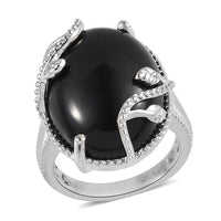 KARIS Black Onyx Solitaire Ring in Platinum Bond (Size 10.0) 14.10 ctw