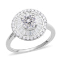 Moissanite Double Halo Ring in Rhodium Over Sterling Silver 1.85 ctw - Sticky add to cart bar
