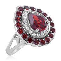 Mozambique Garnet, Natural White Zircon Double Halo Ring in Platinum Over Sterling Silver (Size 10.0) (Delivery in 5-7 Business Days) 3.35 ctw