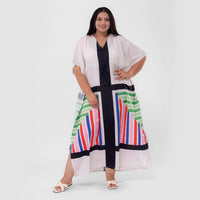 Tamsy Multi Color Square Printed Long Kaftan With Pocket One Size 100 % Polyester