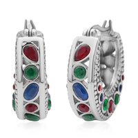 Multi Color Austrian Crystal Hoop Earrings in Stainless Steel