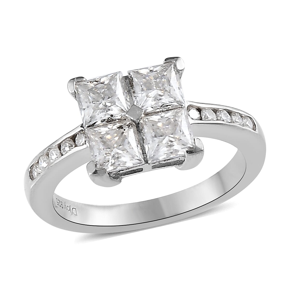 Moissanite Ring in Platinum Over Sterling Silver (Delivery in 5-7 Business Days) 1.65 ctw