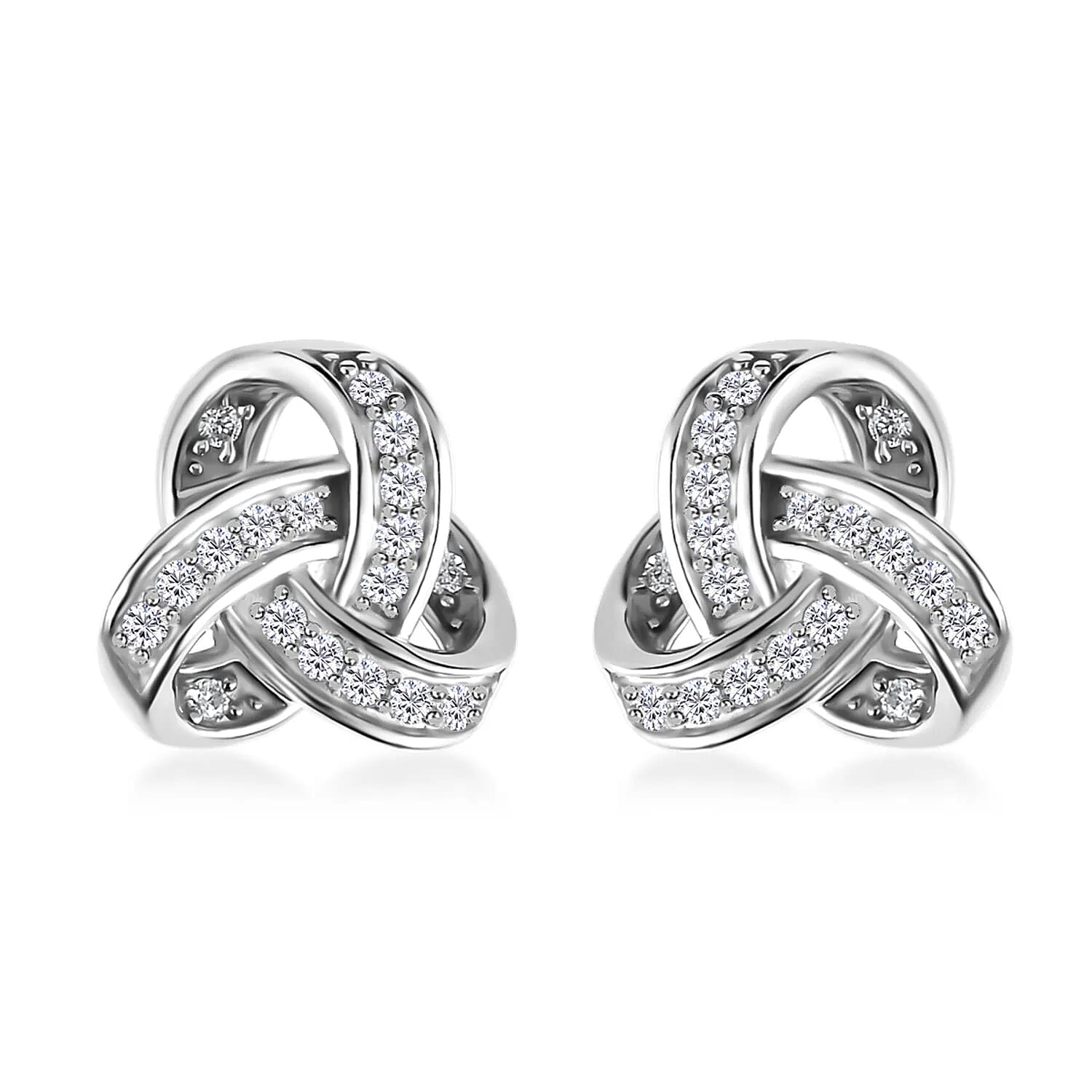 Moissanite Knot Stud Earrings in Platinum Over Sterling Silver (Delivery in 5-7 Business Days) 0.35 ctw
