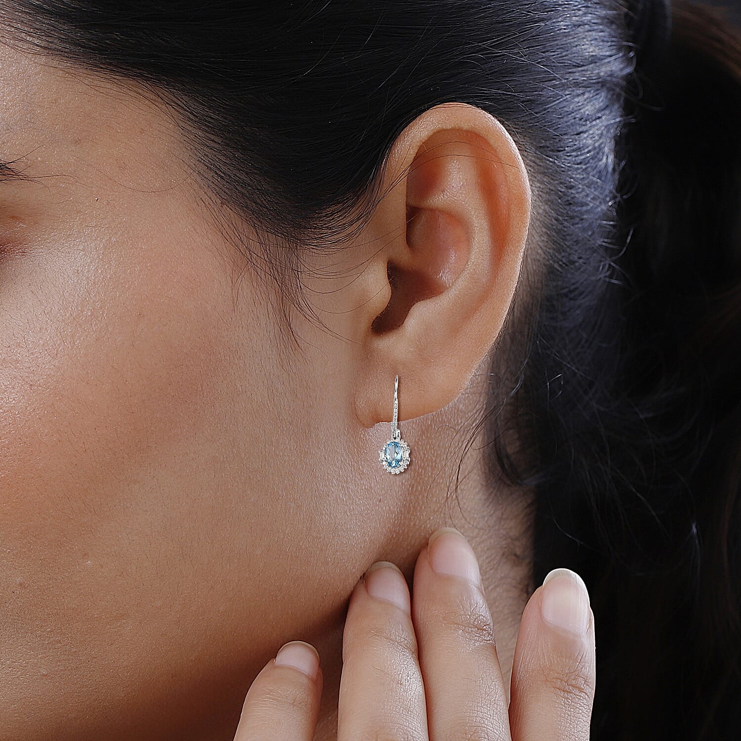 Premium Mangoro Aquamarine and White Zircon Lever Back Earrings in Platinum Over Sterling Silver 2.00 ctw