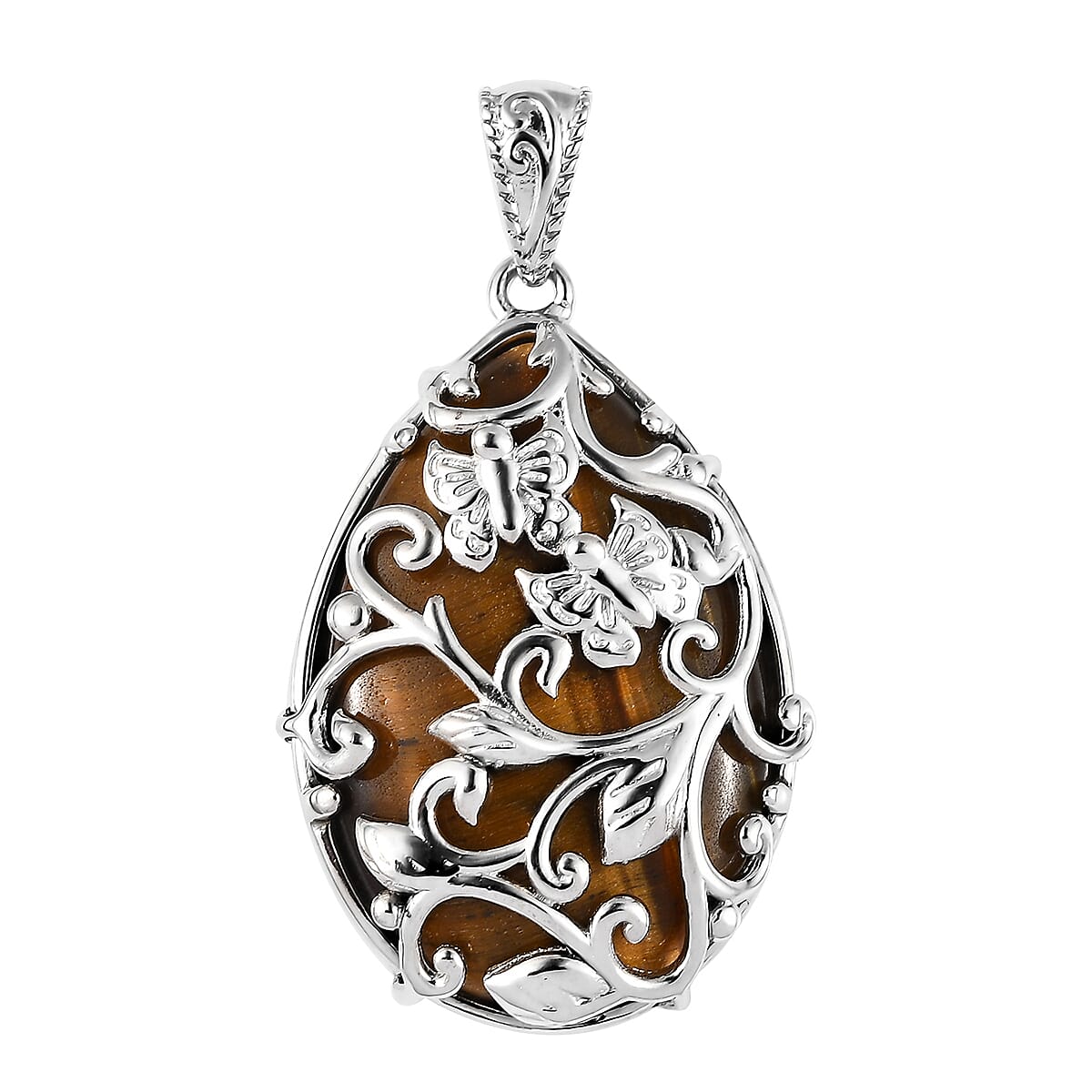 Tiger's Eye Pendant in Platinum Over Copper 30.50 ctw