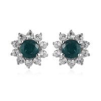 AAA Grandidierite and White Zircon Sunburst Stud Earrings in Platinum Over Sterling Silver 0.90 ctw