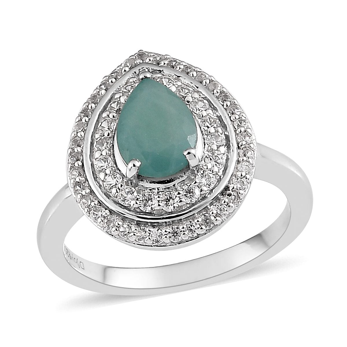 Premium Grandidierite, Natural White Zircon Halo Ring in Platinum Over Sterling Silver (Size 10.0) 2.25 ctw