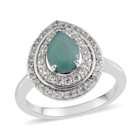 Premium Grandidierite, Natural White Zircon Halo Ring in Platinum Over Sterling Silver (Size 10.0) 2.25 ctw