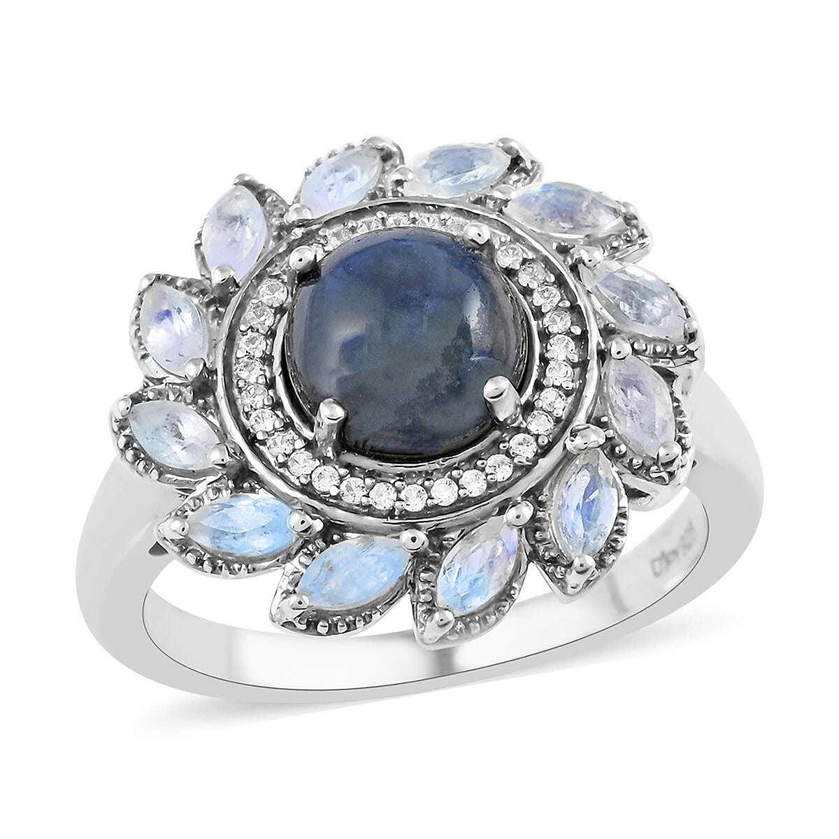 Thai Blue Star Sapphire(DF) and Multi Gemstone Floral Ring in Platinum Over Sterling Silver (Delivery in 7-10 Business Days) 5.00 ctw
